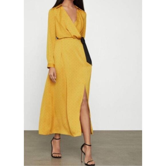 Bcbgmaxazria Mustard Printed Maxi Dress Size XS - Picture 1 of 8